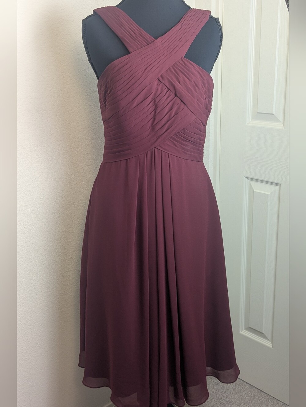Azazie A4 Dusty Plum Chiffon Bridesmaid Formal Dress Pleated Criss Cross